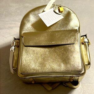 BUSCEMI. Gold Extra Large Backpack. Shiny Calf Skin. Gold Hardware.